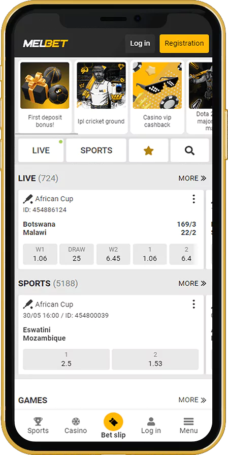 Screenshot of Melbet app main page